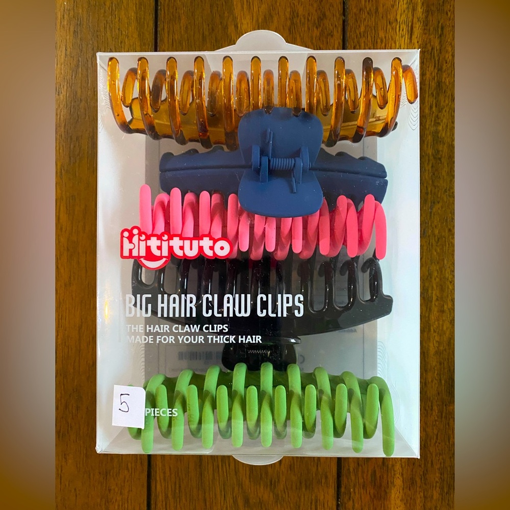 New Box of 5 Big Hair Claw Clips